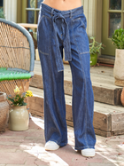 High-Waisted Wide Leg Denim Jeans with Tie Belt