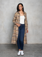 Khaki Plaid Longline Button Down Shirt Dress