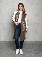 Olive Embroidered Long Varsity Jacket