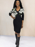 V Neck Orchid Motif Dress