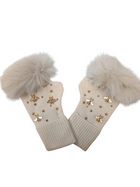 Fox Trim Fingerless Glove w/Bees & Beads