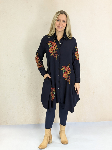 Tencel Embroidered Dress Navy / XS Tencel Embroidered Dress Navy / XS