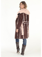 Faux Suede Coat with Pink Faux Fur Trim