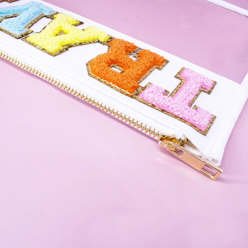 Clear Chenille Letter Patch Pouch - TRAVEL