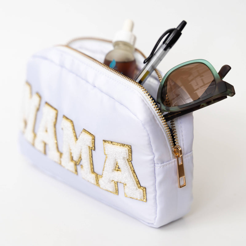 White Chenille Letter Patch Bag - MAMA