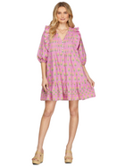 Yellow Flowers 3/4 Sleeve Mini Dress