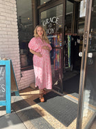 PInk Floral Deep V Midi Dressj