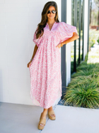PInk Floral Deep V Midi Dressj