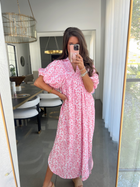 PInk Floral Deep V Midi Dressj