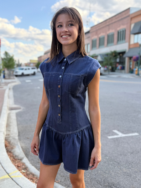 button up jean dress Rodeo Chic Denim Romper L