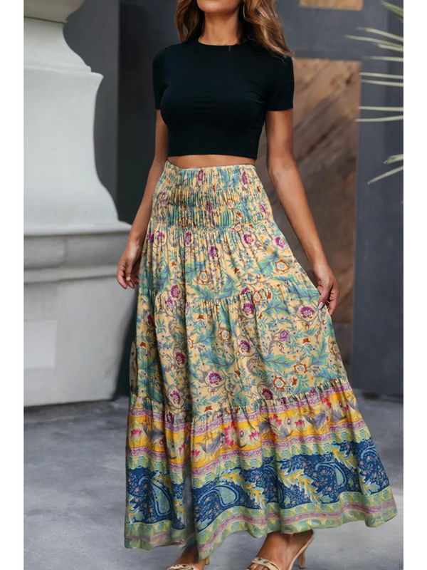 Boho Floral & Paisley Print Long Skirt