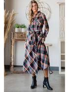 PLAID PRINT LONG SHIRT DRESS