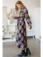 PLAID PRINT LONG SHIRT DRESS
