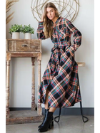 PLAID PRINT LONG SHIRT DRESS