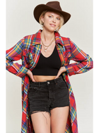 PLAID PRINT LONG SHIRT DRESS