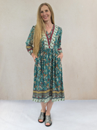 V Neck Border Print Dress