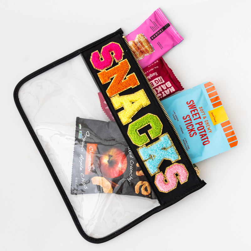 Lrg Clear Chenille Letter Patch Pouch - SNACKS