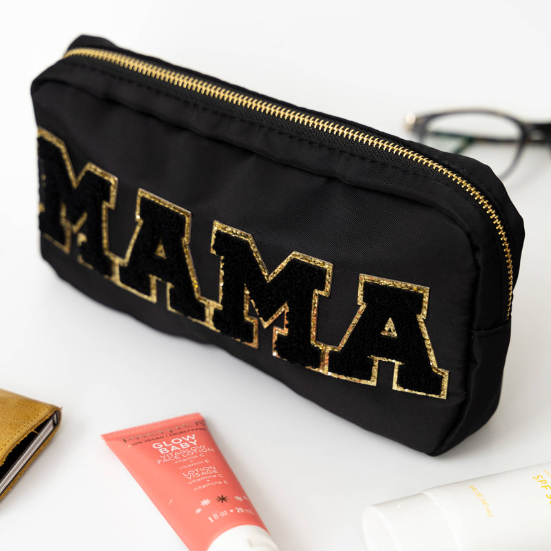 Black Chenille Travel Makeup Pouch - MAMA