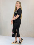 Jersey Knit Embroidered Midi Dress