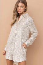 Sequins Button Down Long Shirt