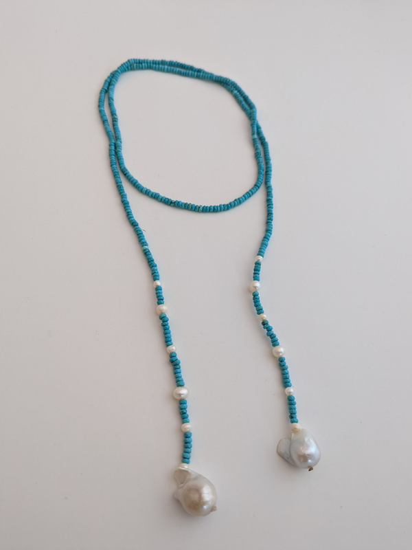 Long Turquoise Lariat Necklace