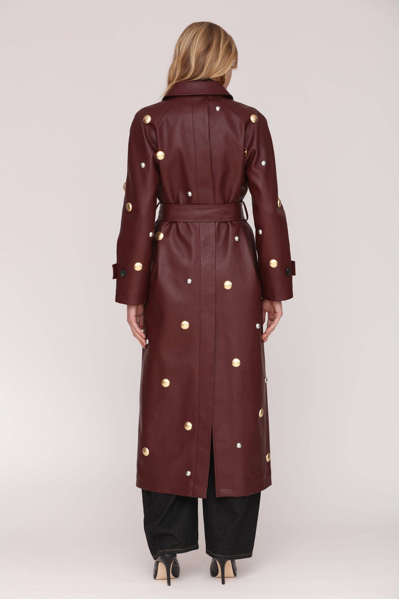 Studded Faux-Ever Leather Trench Coat