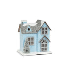 Small Snowy Blue Glitter House w/ LED - 3.5x4.5