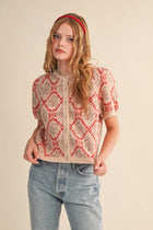 Red Floral Short Puff Cardigan