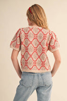 Red Floral Short Puff Cardigan