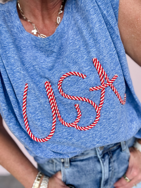 Sleeveless Pleats Detail USA Top