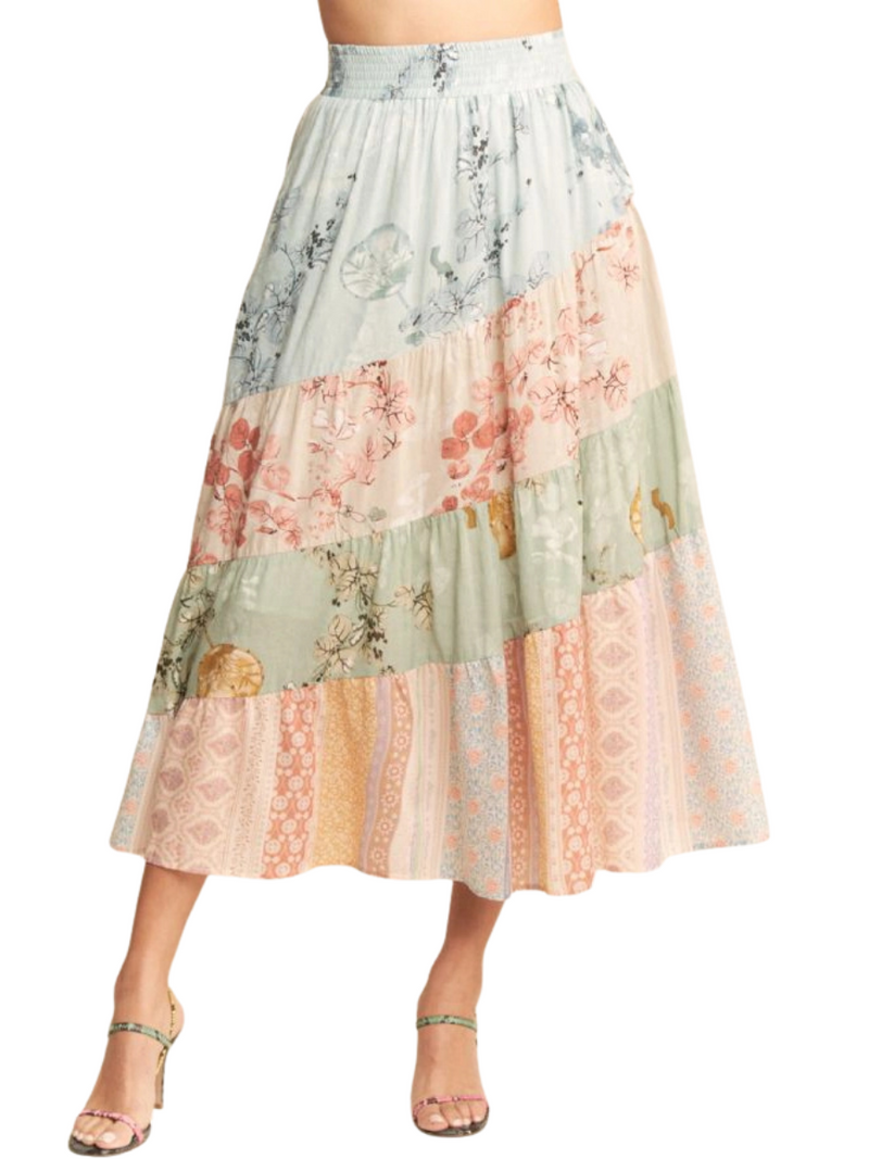 Floral Mix Tiered Maxi Skirt