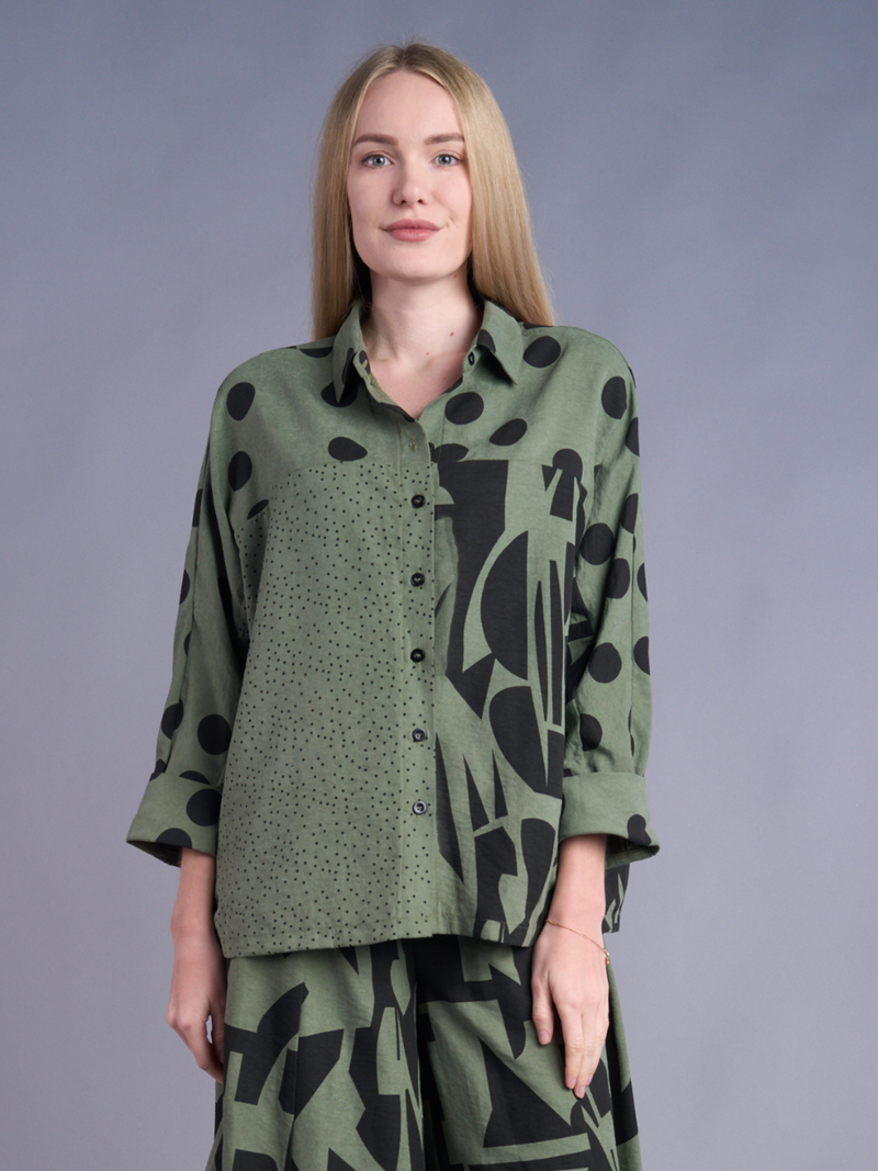 Abstract Geometry Button-Up Top