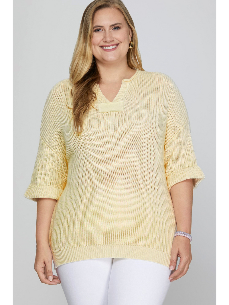 Plus Size Half Sleeve V Neck Sweater