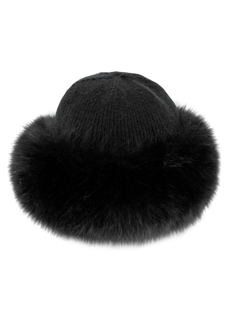 Knit Wool Hat w/Fox Fur Trim