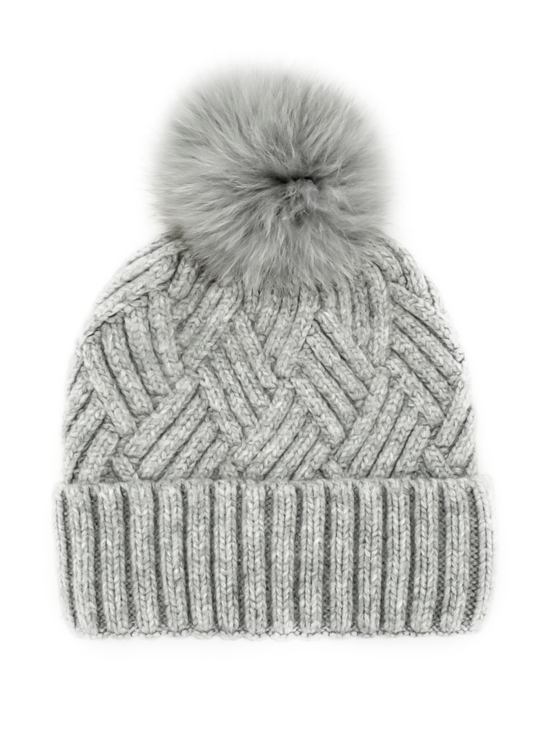 Knit Hat with Fox Fur Pompom