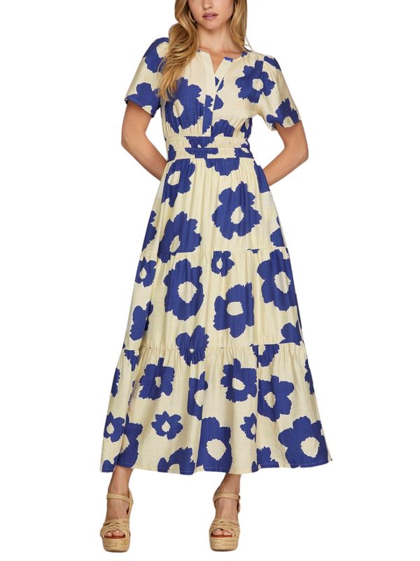 Bold Floral Tiered Maxi Dress