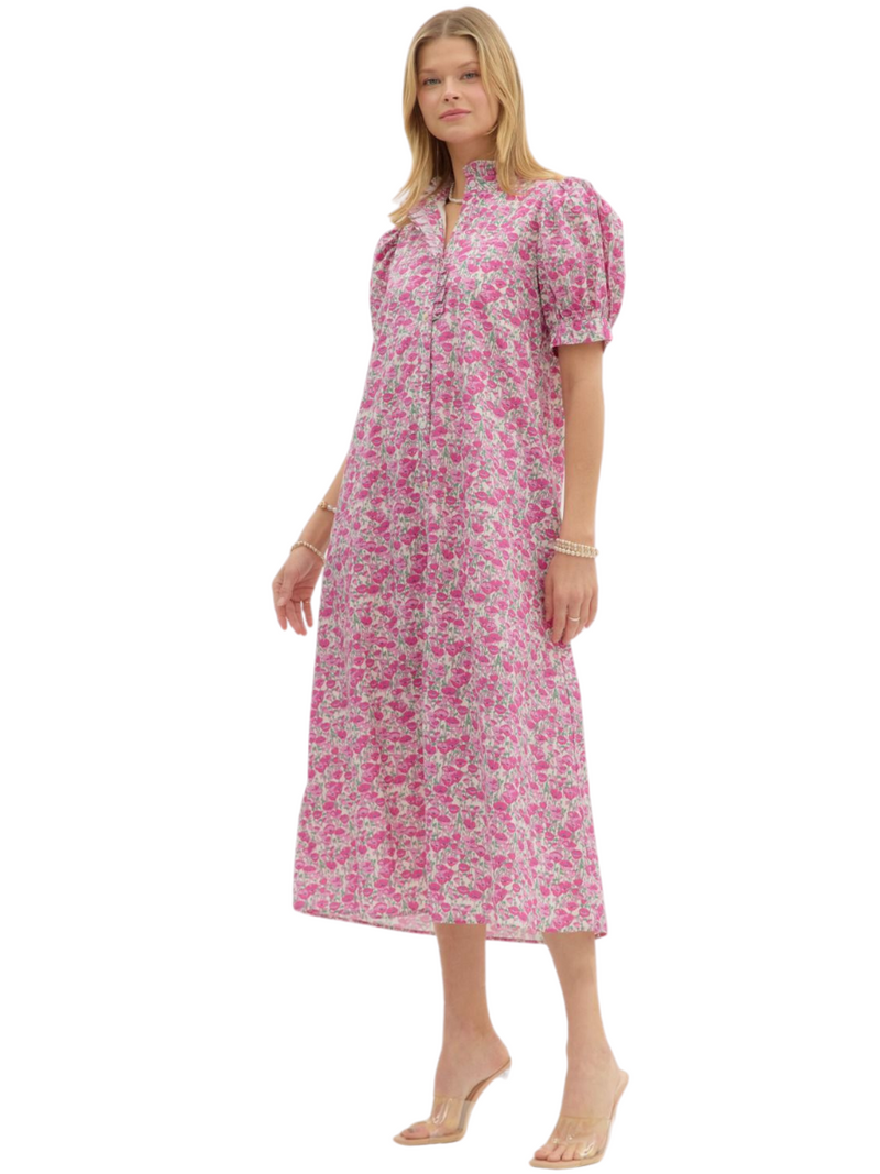 Short Sleeve Floral Midi Dress