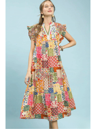 Sage Patchwork Garden Midi Dress