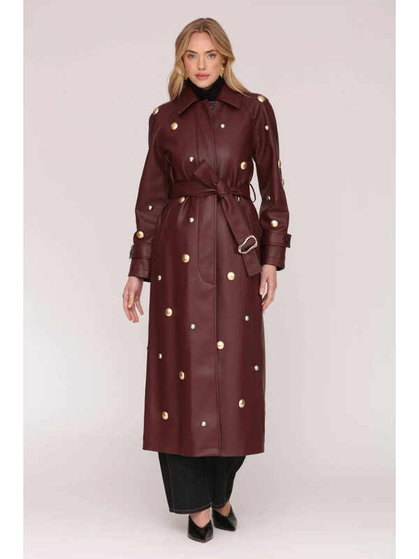 Studded Faux-Ever Leather Trench Coat