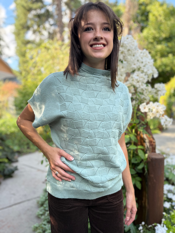 Sage Mosaic Mock Neck Top