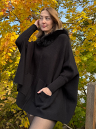 Hooded Fox Fur Trim Poncho