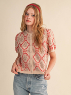 Red Floral Short Puff Cardigan