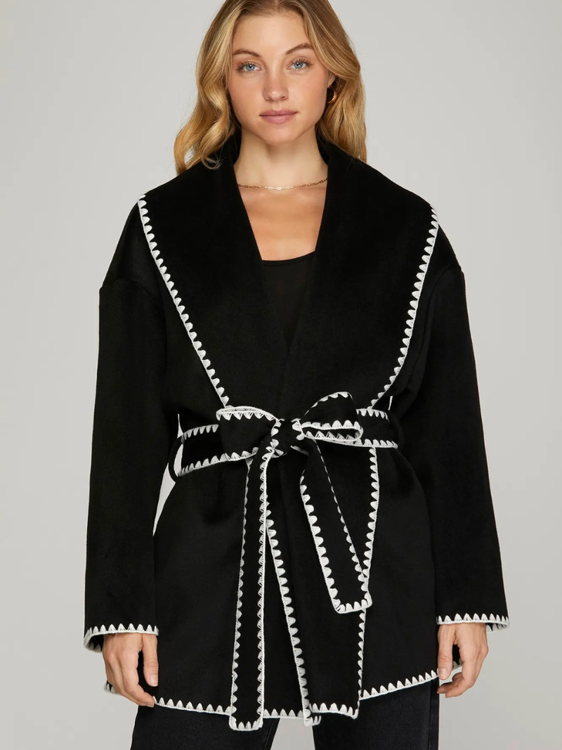 Alpine Trim Black Belted Coat