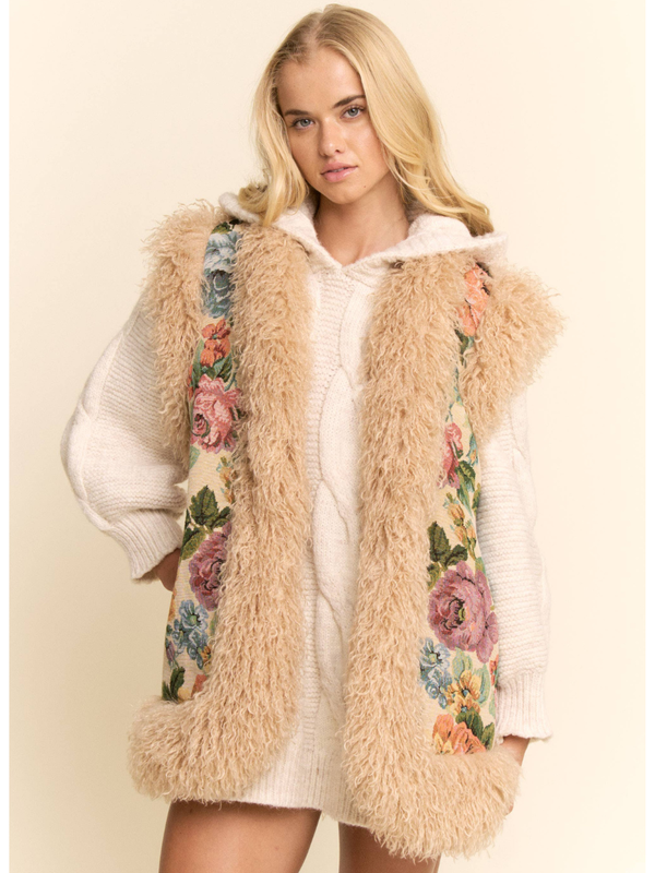 Garden Muse Jacquard Faux Fur Vest