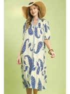 Blue Paisley Breeze Midi Dress