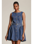 Button Front Denim Flounce Mini Dress