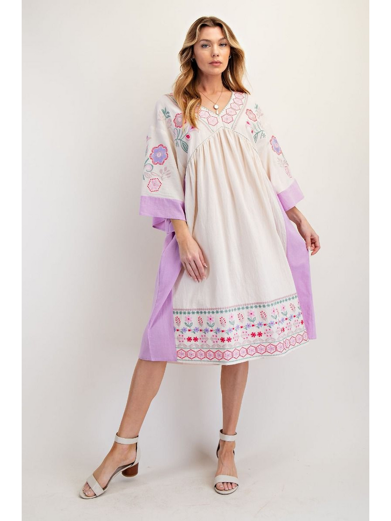 Gauzy 3/4 Sleeve Embroidered Dress