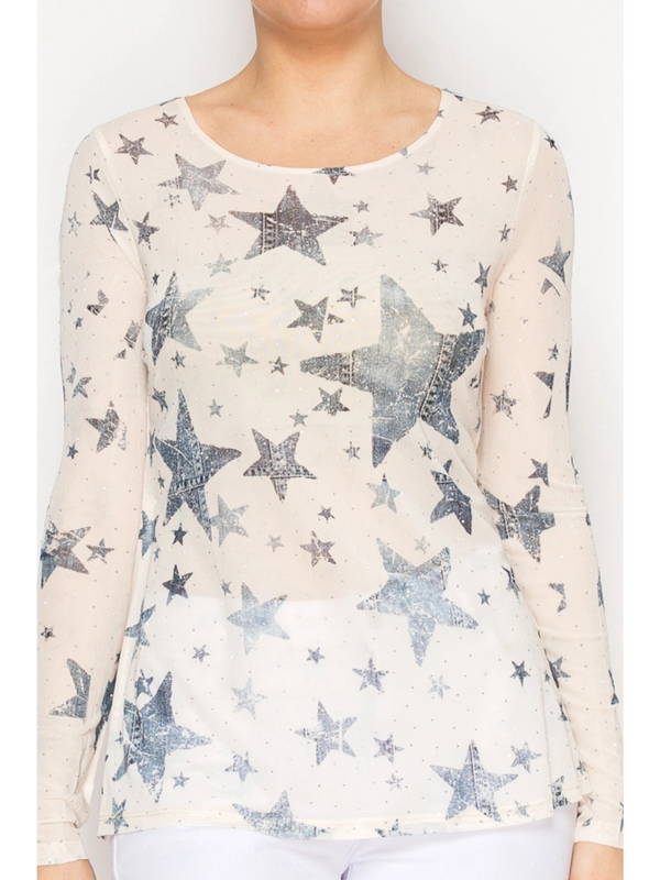 Long Sleeve Mesh Top w/Sparkly Details