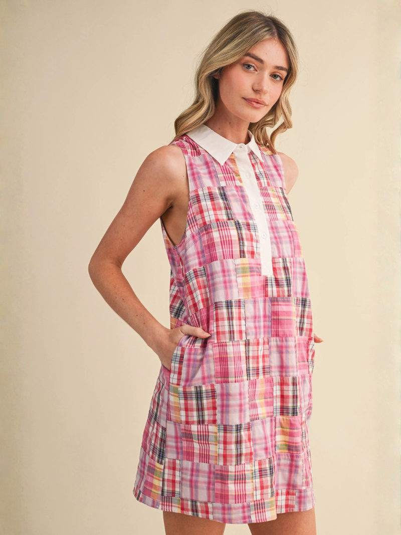 pink patchwork dress Picnic Madras Patchwork Dress S