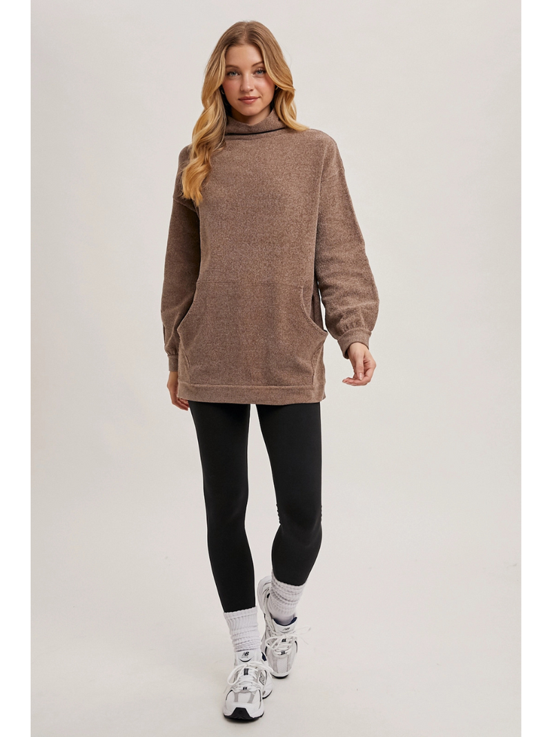 Mock Neck Ribbed Knit Tunic Sweater